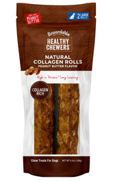 Rewardables rouleaux collagène au beurre de cacahuète pour gros chien, texture mordante et goût délicieux.