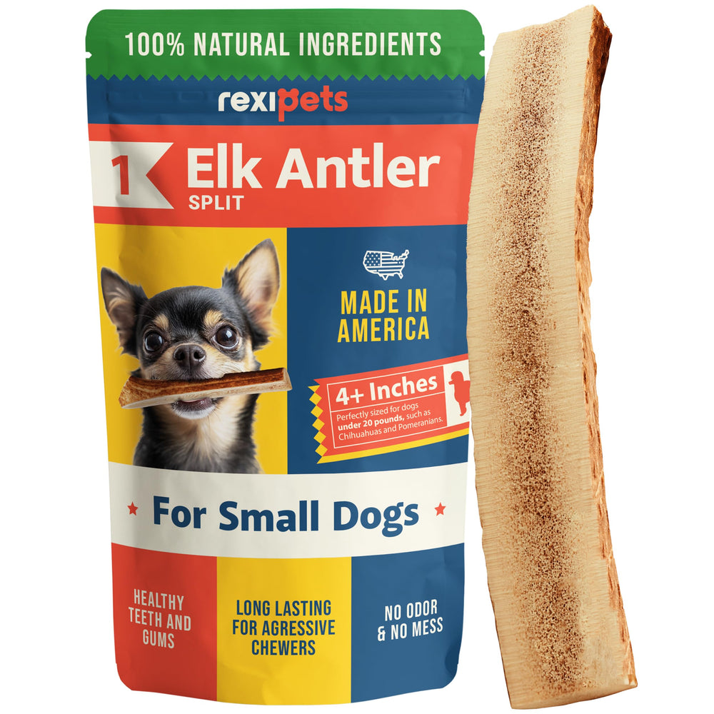 REXIPETS bois de cerf fendu petit, parfait pour petits chiens qui mâchent longtemps.