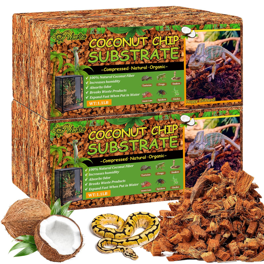 Riare coco-chip-substrat reptiles pack 4, substrat naturel prêt à l'emploi.