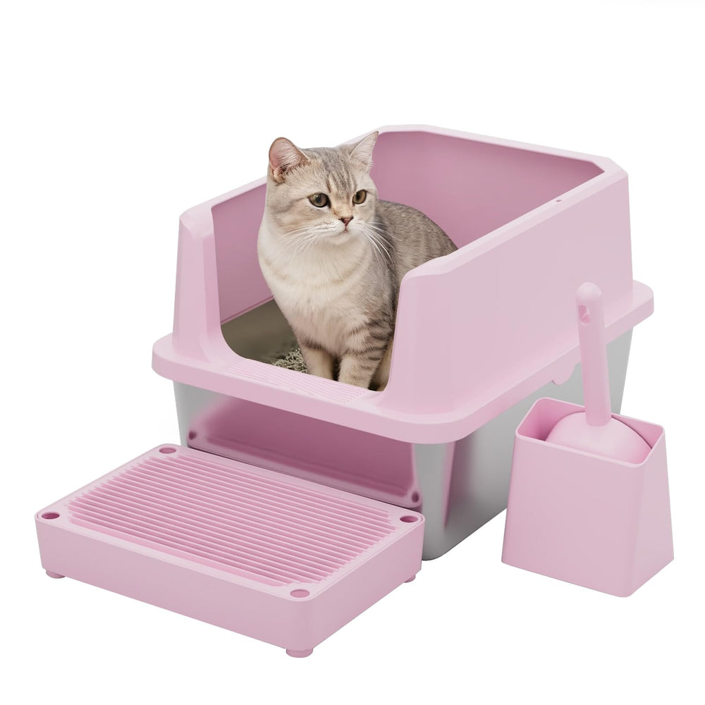 RIZZARI bac-litiere en acier inox rose, facile à nettoyer et durable.