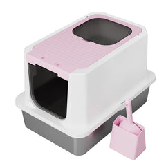 RIZZARI boîte litière fermée rose avec entrée supérieure pour plus d’intimité.