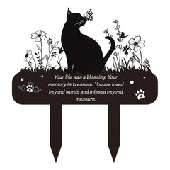 Rngmsi marque-memoire chat fleurs et papillon pour jardin extérieur, souvenir apaisant
