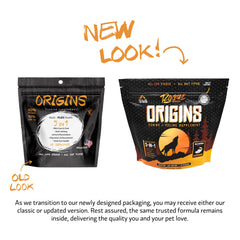 Rogue Pet Science Origins poudre dans l’alimentation du chien, soutien potentiel à la digestion.