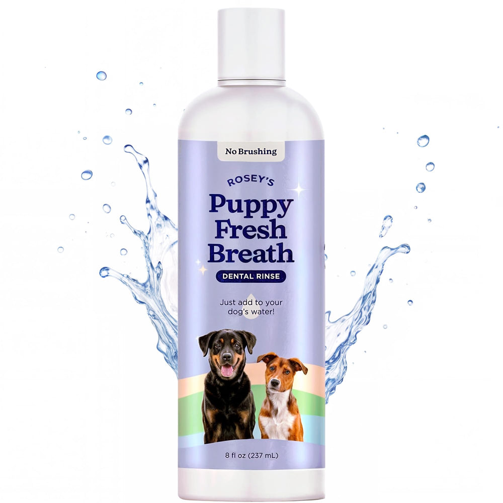 ROSEY'S PUPPY FRESH BREATH - bouteille d'additif, aide à l'hygiène dentaire du chien.