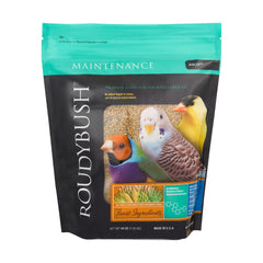 RoudyBush granulés dans bol, alimentation équilibrée pour petits oiseaux.