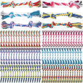 Jouet corde RoundFunny à nœud double, bleu et jaune, idéal pour chiens petits et moyens.