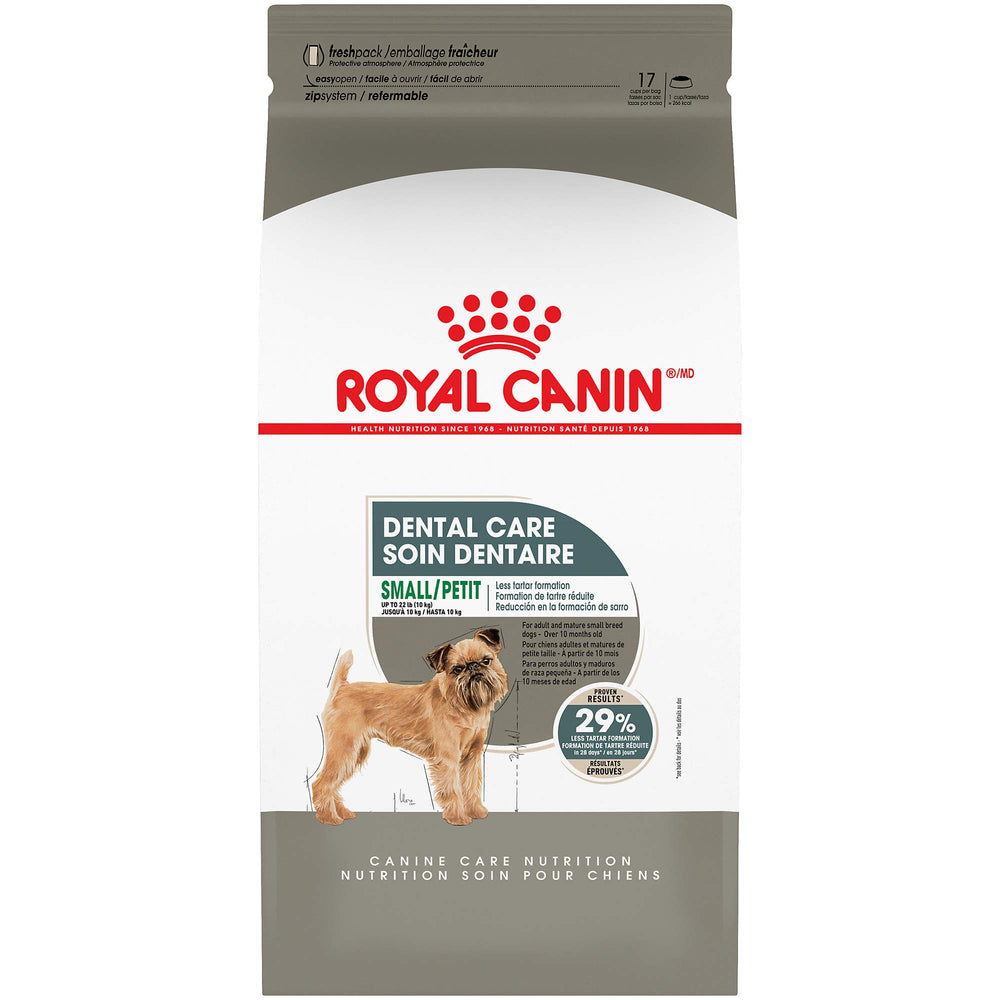 Sac Royal Canin Dental Care pour petit chien, 17 lb, pratique et facile à ranger.