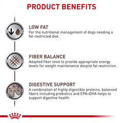 Étiquette Royal Canin Gastrointestinal Low Fat, informations utiles pour un régime vétérinaire.