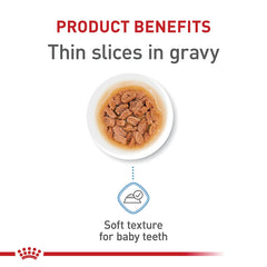 Royal Canin petit chiot tranches fines en sauce, repas appétissant pour chiots.