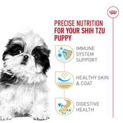 Shih Tzu Puppy Royal Canin, peau et poil sains grâce nutriments dédiés.