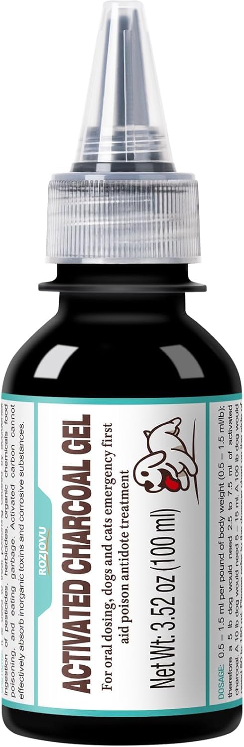 ROZJOVU Gel Charbon Actif Chiens - flacon 100 ml, absorption rapide des toxines.