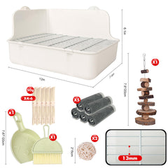 RubyHome litière lapin nettoyage simple grâce à la grille centrale amovible.