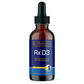 Rx Vitamins Rx D3, bouteille et gouttes, soutien calcium chez chiens et chats.