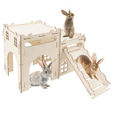 Rypet château lapin en bois avec escaliers, abri spacieux et sûr pour petits animaux.