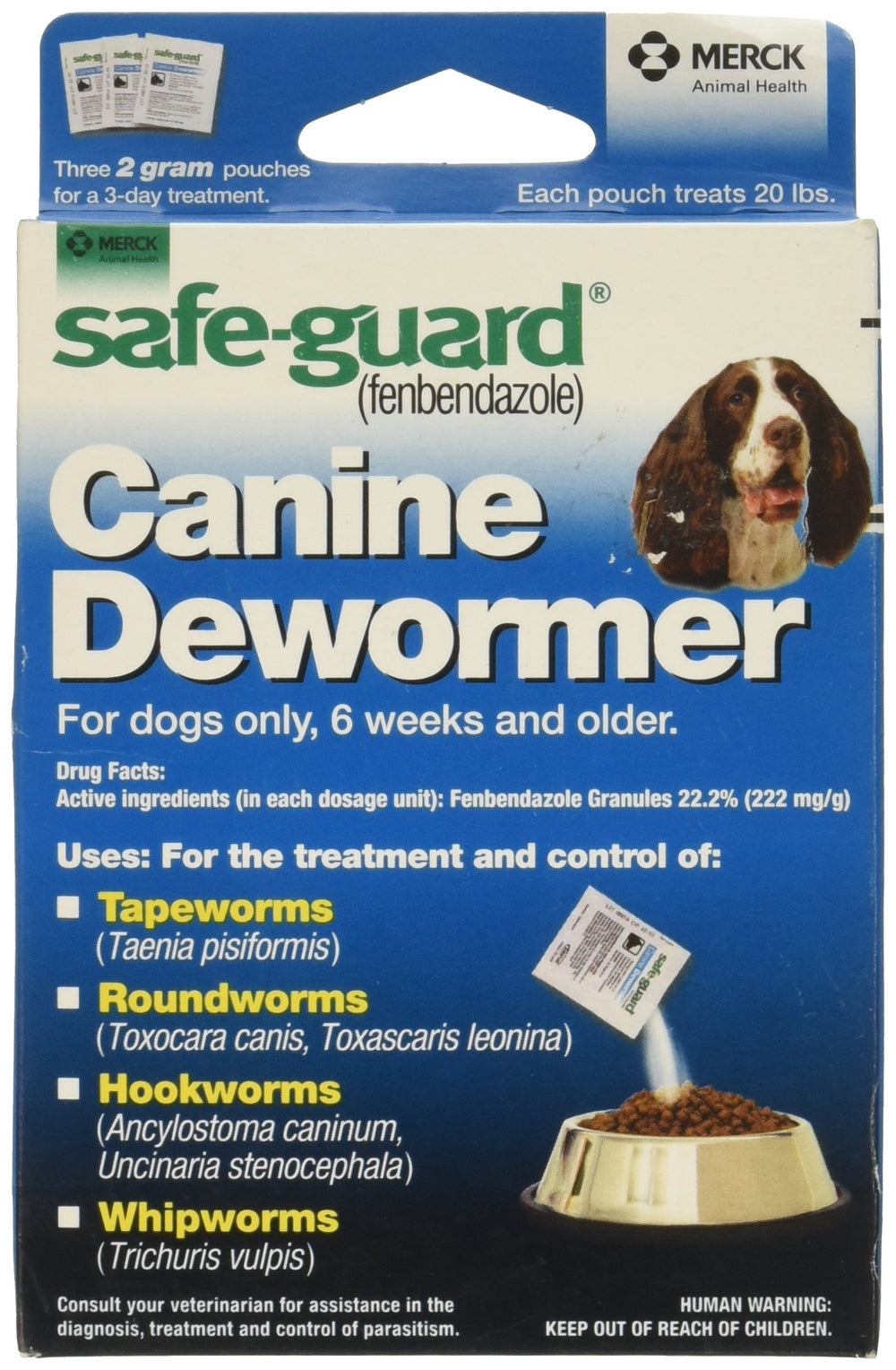 Safe-Guard vermifuge chien-poche-2g, facile à mélanger au repas.
