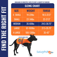 Veste SafetyPUP XD orange fluo pour chien, visibilité élevée sur routes et sentiers.