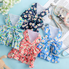 Sanwuta ensemble harnais robe à nœud floral bleu paon, convient pour occasions festives et photos.