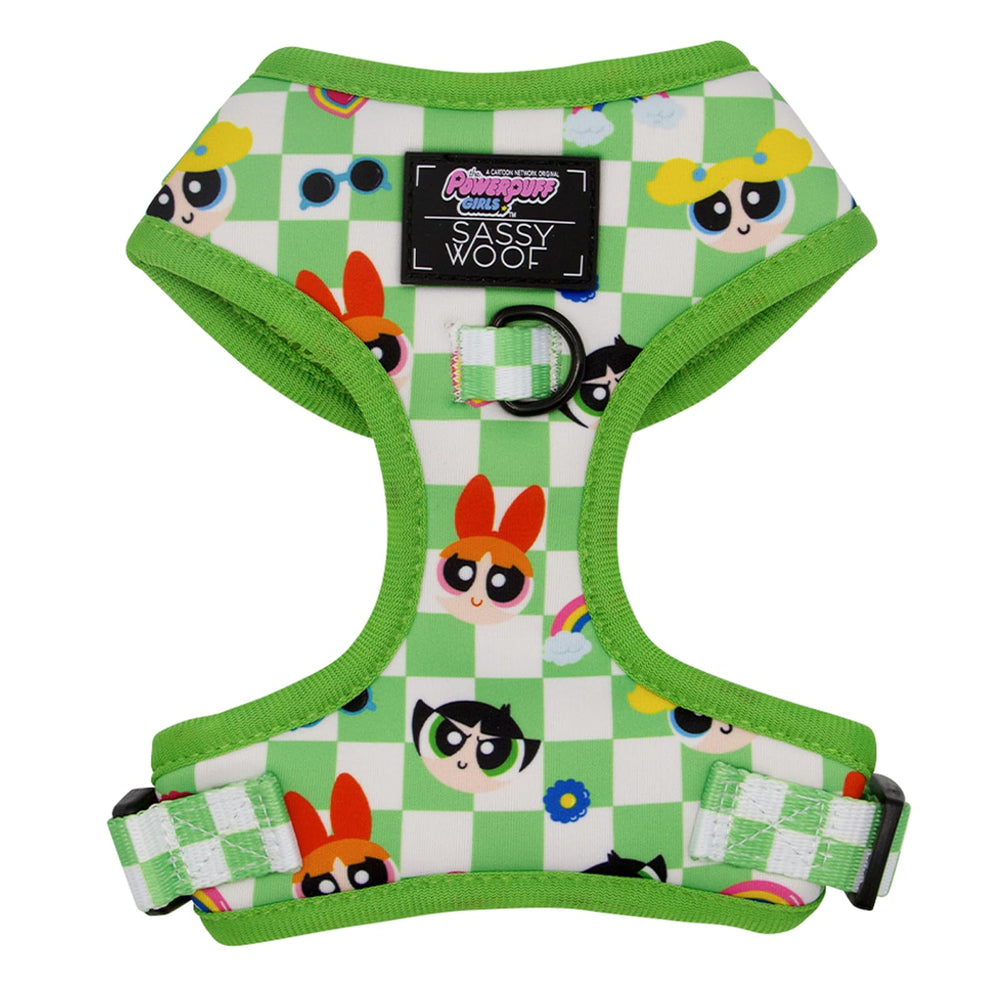 Harnais Sassy Woof Powerpuff vert réglable pour promenades