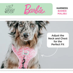 Harnais Sassy Woof Barbie Malibu néoprène imprimé, durable et confortable au quotidien.
