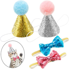 SATINIOR chapeau anniversaire chat bleu lac et rose, parfait pour séance photo.
