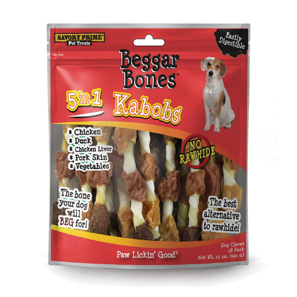Friandise Beggar Bones Kabobs Savory Prime, de 8 po, sans céréales pour chiens, récompense lors des jeux