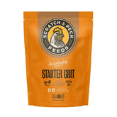 Scratch and Peck Starter Grit emballage pratique et durable pour poulets.