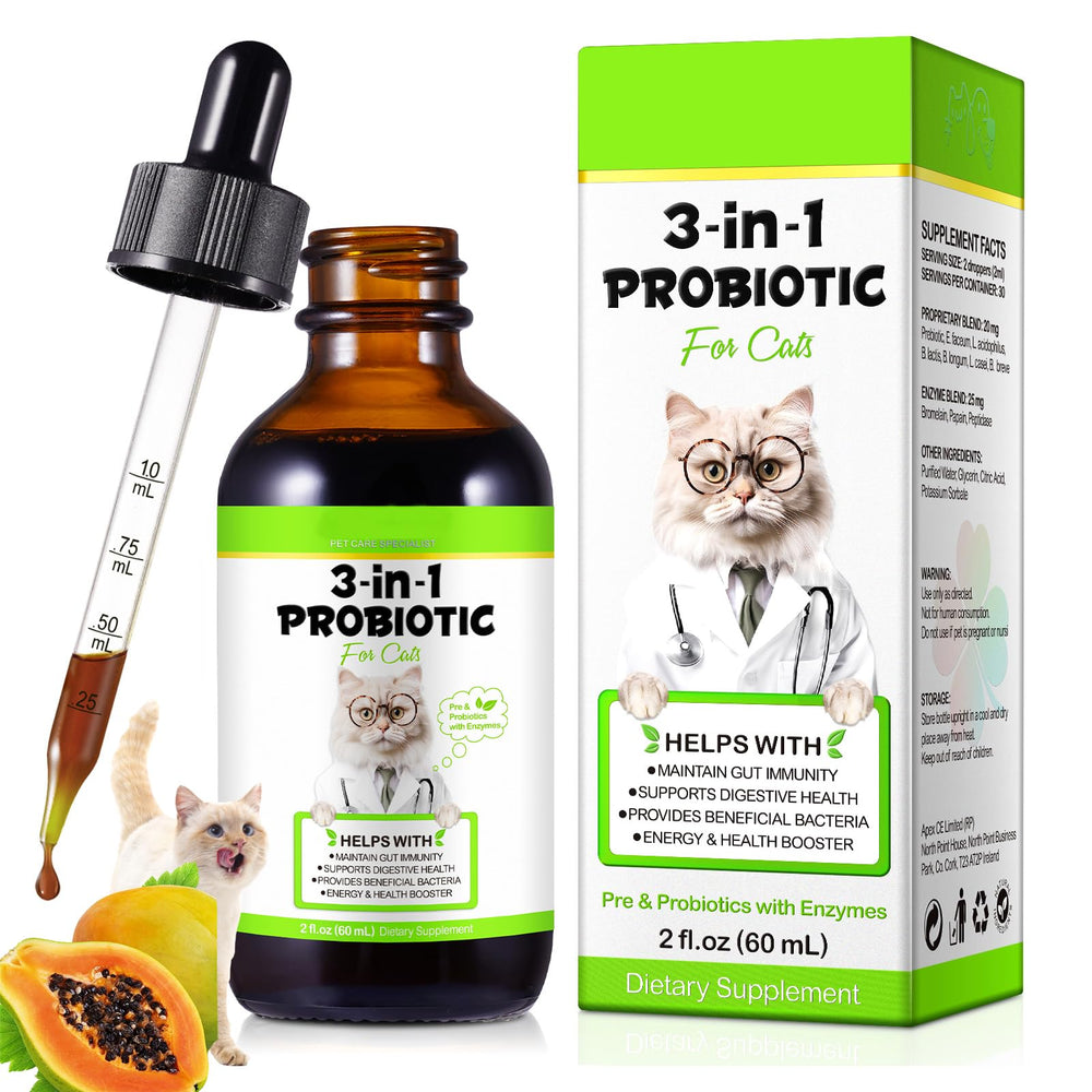 SDJUFEI chat probiotiques, flacon gouttes, soutien digestion et bien-être du chat.