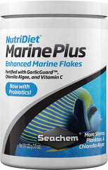 Emballage Seachem NutriDiet Marine Plus Flakes, simple à repérer et à utiliser.