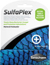 Bouteille Seachem SulfaPlex prête au traitement des poissons.