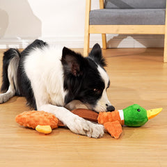 Sedioso canard peluche avec intérieur crissant pour stimulation auditive.