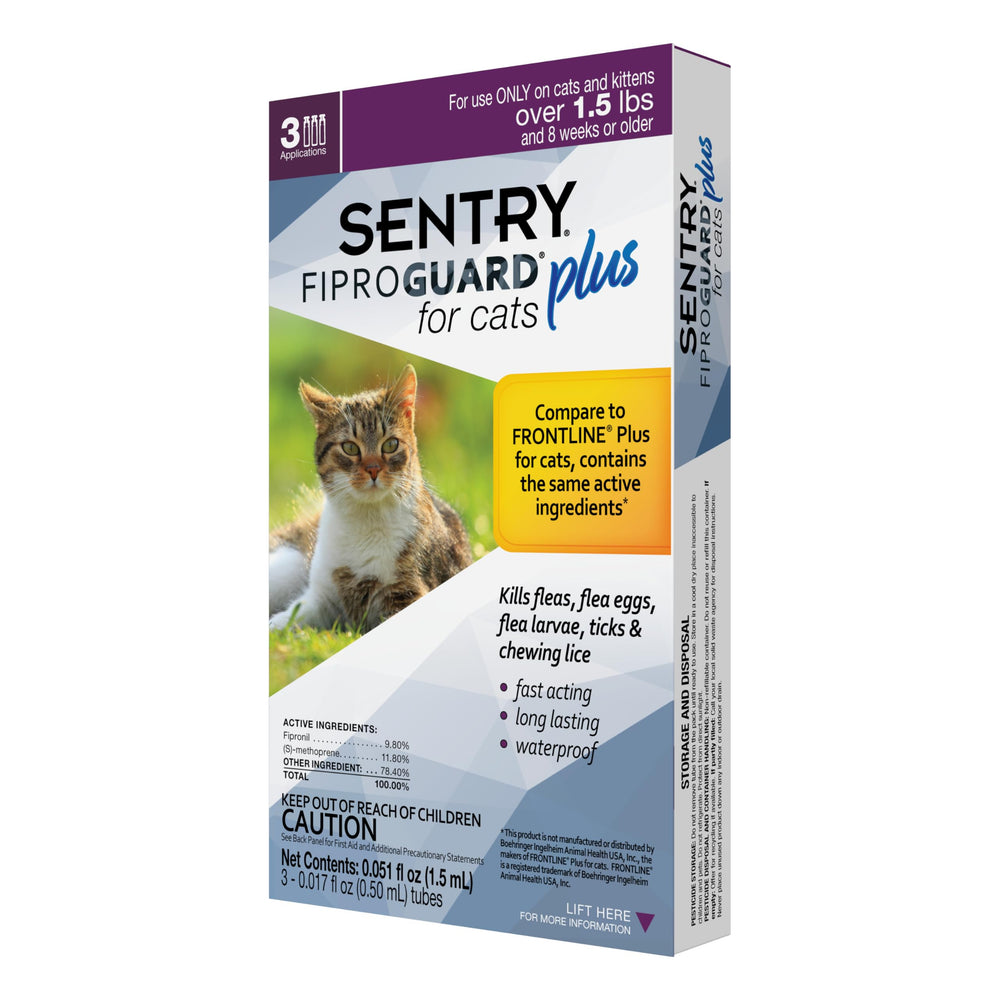 SENTRY FIPROGUARD Plus pour chats, emballage et protection puces et tiques