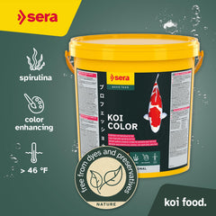 Granulés flottants Sera Koi Professional Color offrant une alimentation stable en eau chaude.