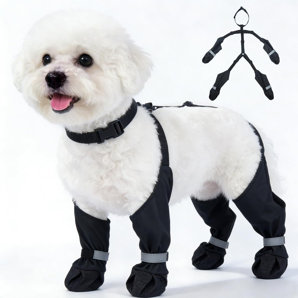 SeranPup bottes chien noir reste en place avec bretelles pour promenades sûres