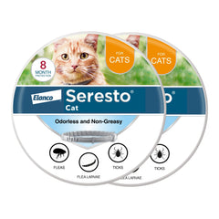 Collier Seresto pour chat offrant une protection antiparasitaire sur huit mois.