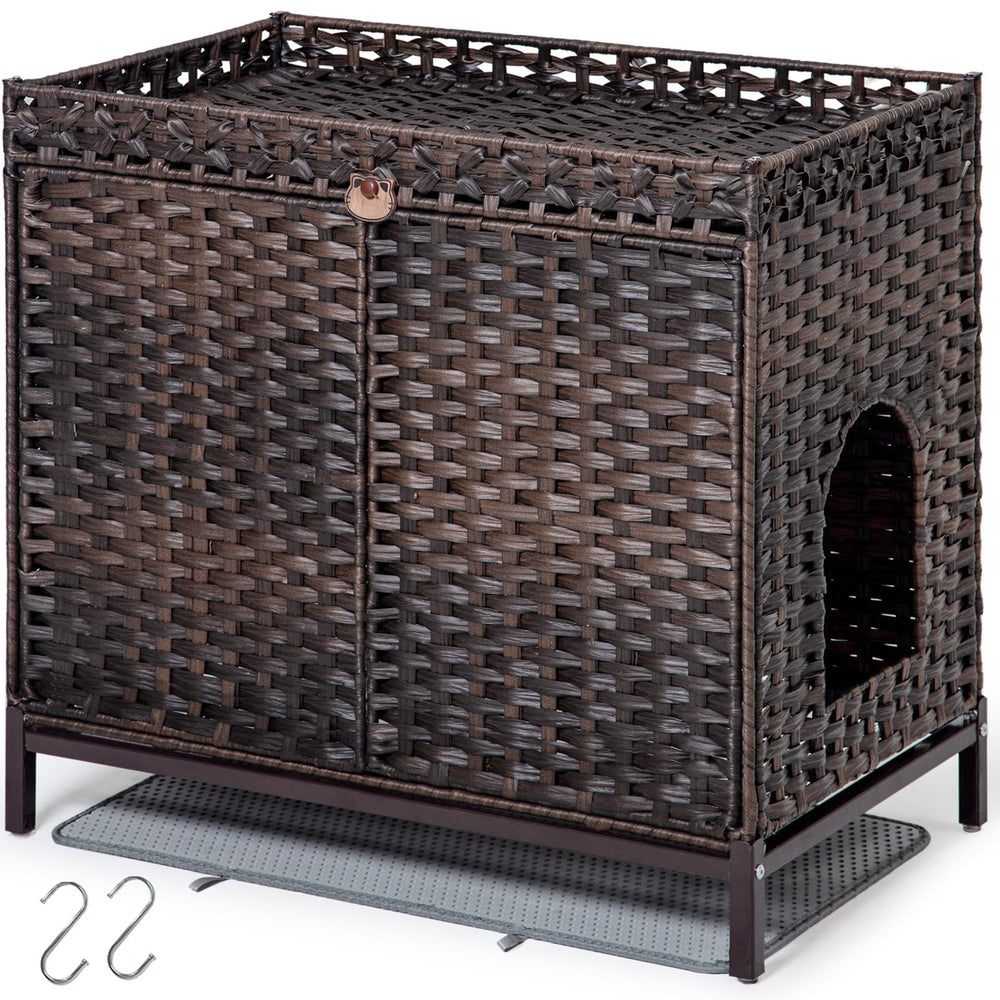 SETVSON cache-litière en rotin tissé avec tapis, pratique et esthétique