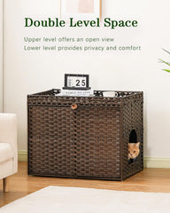 SETVSON Enclos Litière Rotin, vue intérieure, espace spacieux pour le chat.