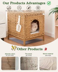 SETVSON interieur-cache-litiere-chat-rotin, accès pratique et esthétique.