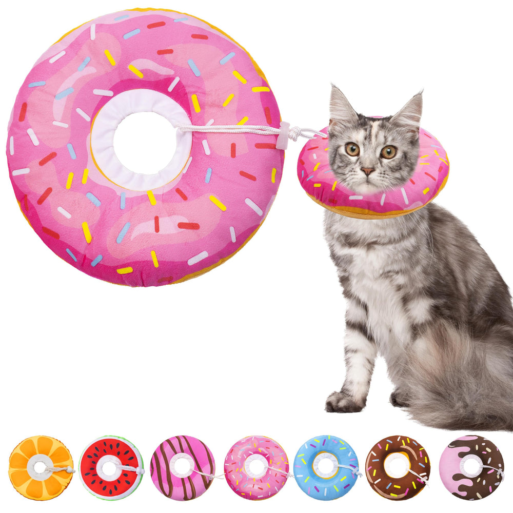 Seyezo collier-cône chat en forme d’anneau-beignet rose, récupération confortable.