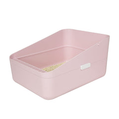 Bac à litière Sfozstra ouvert en rose moyen pour petits chats, pratique et propre.