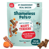 Emballage Shameless Pets Bacon Me Crazy Meaty Tenders prêt à partager.