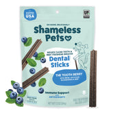 Shameless Pets friandises dentaires myrtille-menthe pour chiens, haleine fraîche.