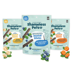 Friandises dentaires Shameless Pets – assortiment 3-pack pour chiens, soutien a l'hygiene buccale