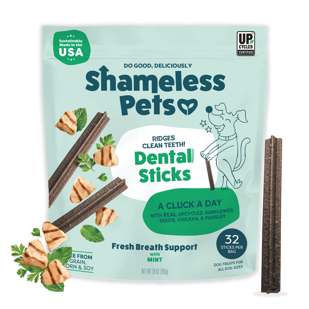 Friandises dentaires Shameless Pets au poulet et menthe, haleine plus fraîche.