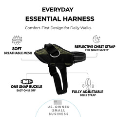 Harnais ShawnCo Essential vue arrière, trois points d’attache flexibles.