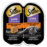 Boîte double de Sheba Portions Parfaite Pate Poulet, pratique pour les repas.