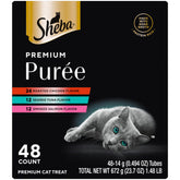 Friandise Sheba Premium Purée Chat au poulet rôti, texture crémeuse et pratique.