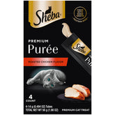 Friandise Sheba Purée pour chats, tube poulet rôti, favorise le moment de complicité.