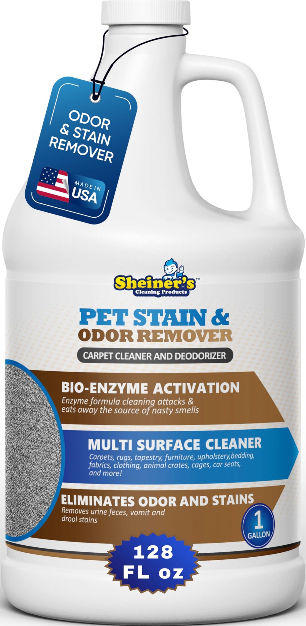 Bouteille Sheiner's nettoyant enzymatique pour urine chien, action en profondeur.