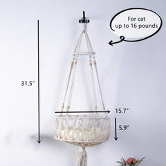 SHENGOCASE Macrame Chat Hammock, perchoir elevé pour détente en hauteur.