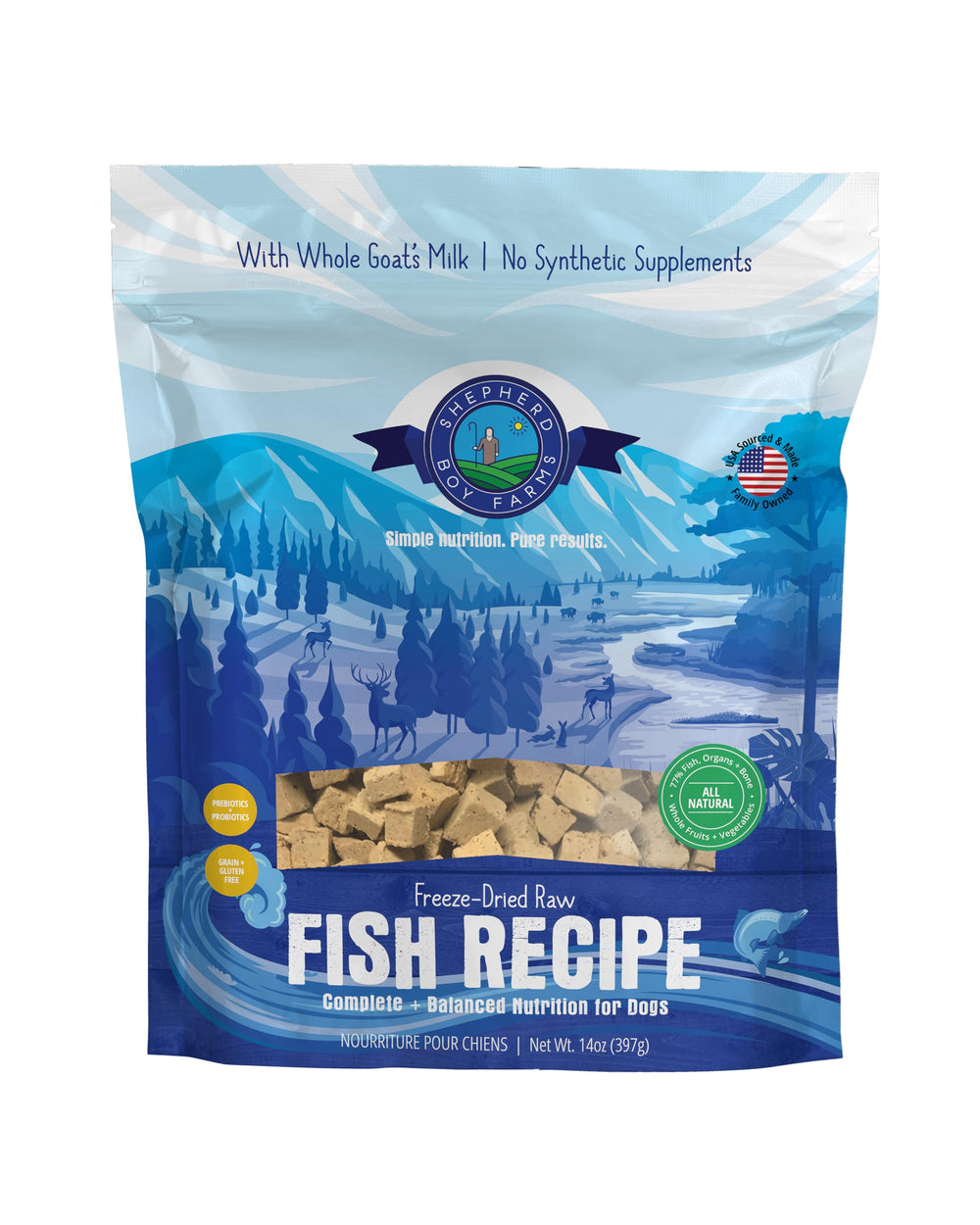Shepherd Boy Farms: aliments crus lyophilisés poisson mélange pour chien, protéines élevées